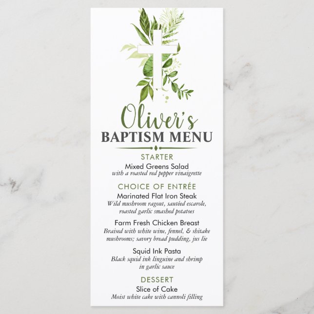 Menu Evento Personalizado de Batismo Rustic Greenery Cr (Frente)
