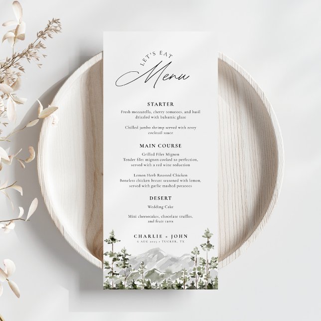 Menu Evergreen Rustic Mountain Forest Boho (Criador carregado)