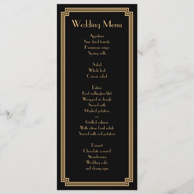 Menu Excelente Personalizado Gatsby Art Deco Black Wedi (Frente)