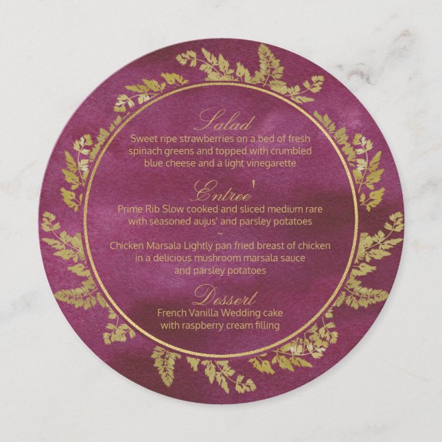 Menu Fall Dourado and Cranberry Round (Frente)