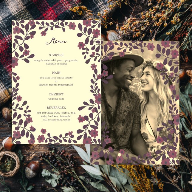 Menu Fall Floral Frame Sweet Boho Casual PHOTO Weding (Fall Floral Frame Sweet Boho Casual PHOTO Wedding Menu
)