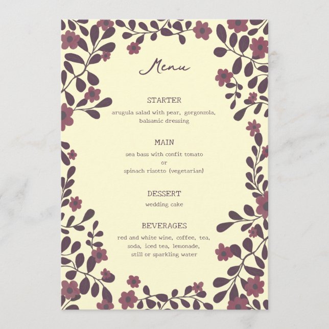 Menu Fall Floral Frame Sweet Boho Casual PHOTO Weding (Frente)