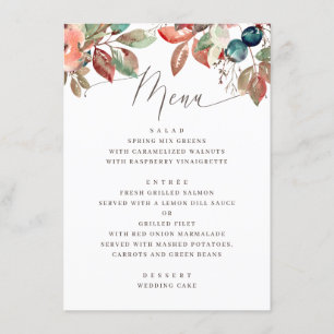 Menu Fall Foliage Watercolor Casamento   Folhas de outo
