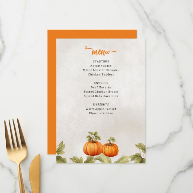 Menu Fall Orange Pumpkin Patch Birthday (Frente/Verso In Situ)