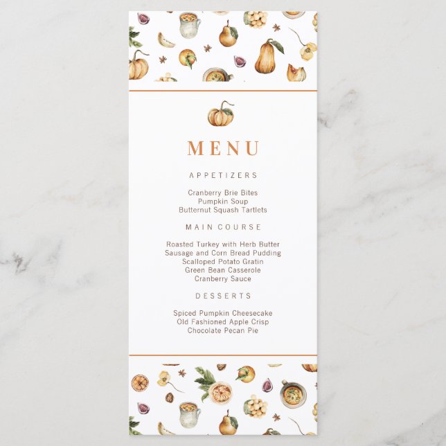 Menu Fall Pumpkins Amizade Ação de Graças (Frente)