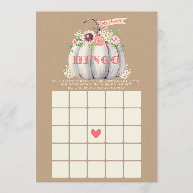 Menu Fall White Pumpkin - Chá de fraldas Bingo (Frente)