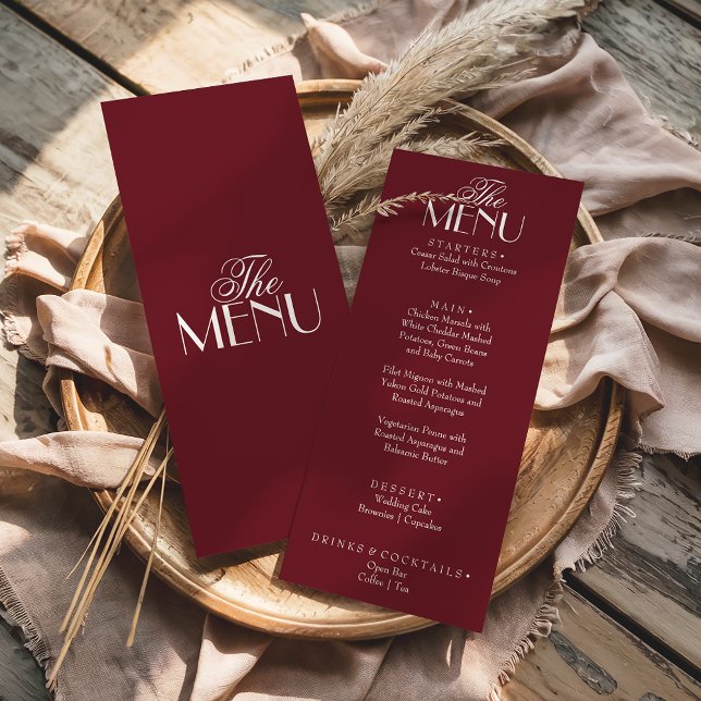 Menu Fancy Burgundy White Old Money Luxury Wedding (Criador carregado)