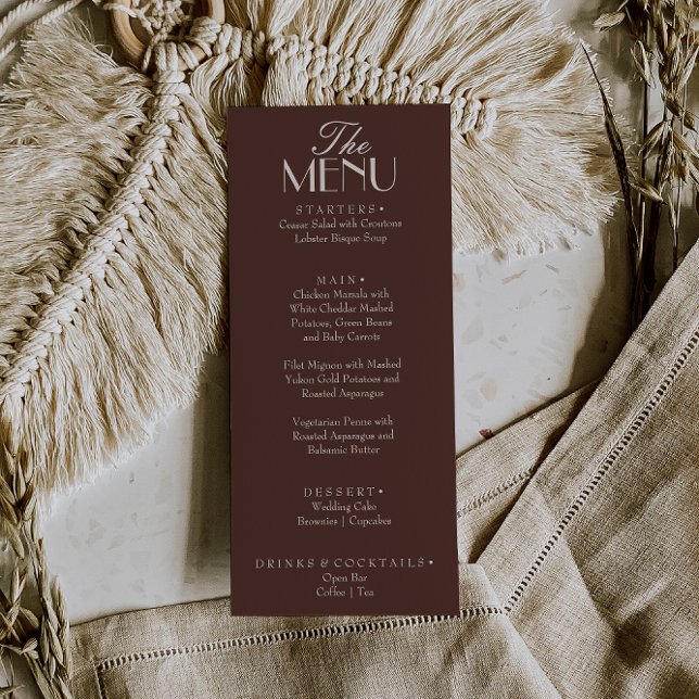 Menu Fancy Chocolate Brown Old Money Luxury Wedding (Criador carregado)