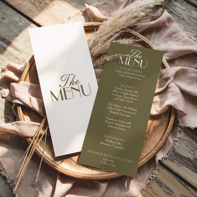 Menu Fancy Olive Green Boho Old Money Boho Wedding (Criador carregado)
