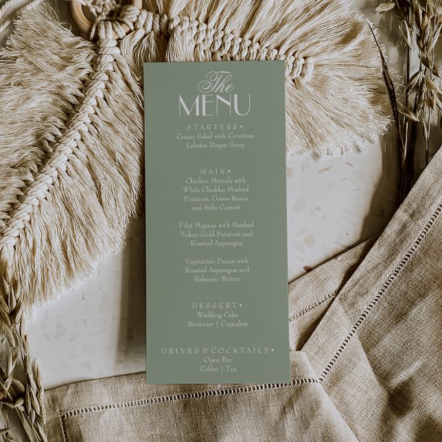 Menu Fancy Sage Green White Old Money Boho Chic Wedding (Criador carregado)