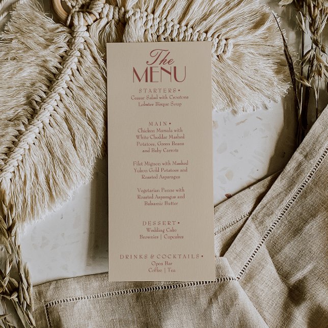 Menu Fancy Terracotta Boho Old Money Luxury Wedding (Criador carregado)