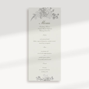 Menu Faux Embossed Peony Classic Formal Ecru Casamento