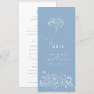 Menu Febre branca-azul-monograma flur de lis casamento