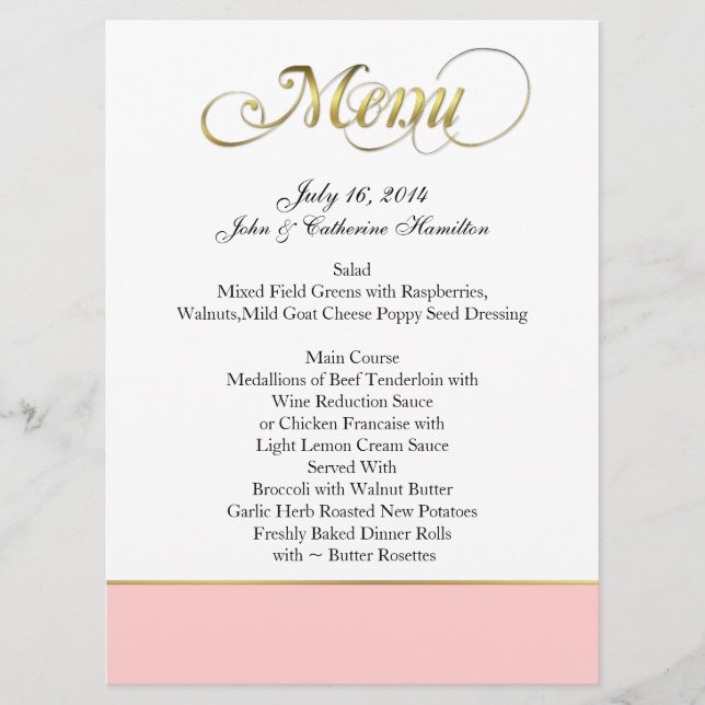 Menu feito sob encomenda cor-de-rosa, branco, e (Frente)