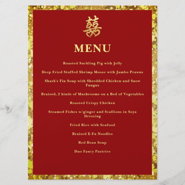 Menu Felicidade dupla do casamento chinês coração verme (Frente)