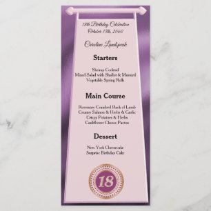 Menu Feliz 18.º Aniversário Rosa Dourado Folha de Liter