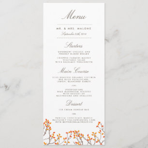 Menu feliz do comensal de casamento dos ramos