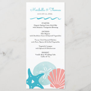 Menu Feliz mar Casamento Tropical Beach Seashells