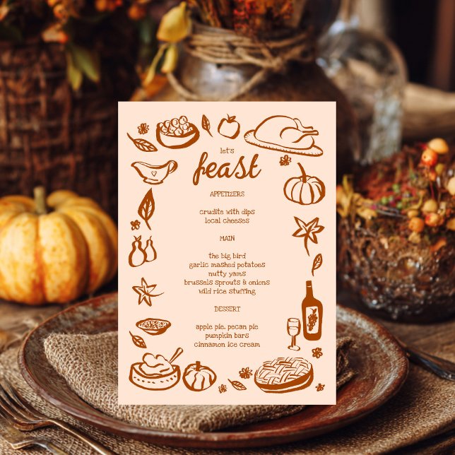 Menu Feriado de Ação de Graças e Ação de AmizadePERSONA (Whimsical Thanksgiving Friendsgiving HolidayCUSTOM Menu
)