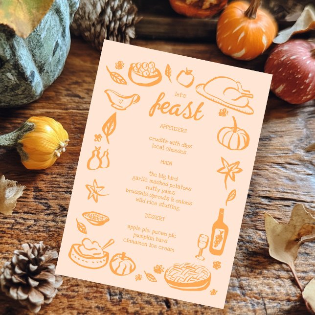 Menu Feriado de Ação de Graças e Ação de AmizadePERSONA (Whimsical Thanksgiving Friendsgiving Holiday CUSTOM Menu
)