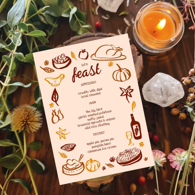 Menu Feriado de Ação de Graças e Ação de AmizadePERSONA (Whimsical Thanksgiving Friendsgiving HolidayCUSTOM Menu
)