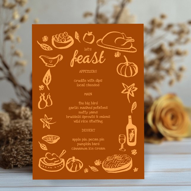 Menu Feriado de Ação de Graças e Ação de AmizadePERSONA (Whimsical Thanksgiving Friendsgiving HolidayCUSTOM Menu
)
