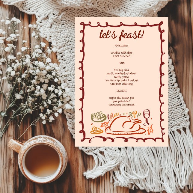 Menu Feriado de Ação de Graças e Ação de AmizadePERSONA (Whimsical Thanksgiving Friendsgiving HolidayCUSTOM Menu
)