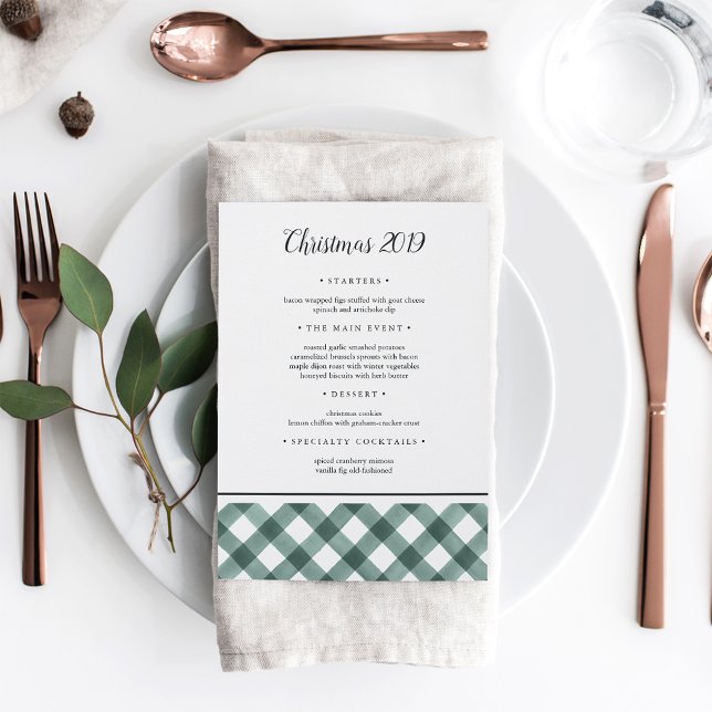 Menu Férias de Natal Rustic Green & White Xadrez (Criador carregado)