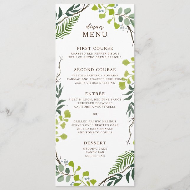 Menu Fern Eucalyptus Greenery Wedding Escrito À Mão (Frente)