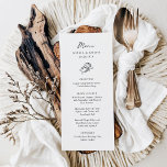 Menu Ferradura minimalista | Casamento Negro e Branco<br><div class="desc">Estes menus de casamento, ainda elegantes, negros e brancos, apresentam um estilo rústico moderno e minimalista, com roteiro manuscrito e texto clássico. Um par de ferraduras desenhadas à mão é apresentado em uma sutil ilustração, para um olhar atualizado para o casamento do seu país, do oeste ou do tema caubói....</div>
