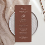Menu Ferradura minimalista | Casamento Rustic Brown<br><div class="desc">Estes menus de casamento marrom,  que são elegantes,  apresentam um estilo rústico moderno e minimalista,  com escrita branca e texto clássico. Um par de ferraduras desenhadas à mão é apresentado em uma sutil ilustração,  para um olhar atualizado para o casamento do seu país,  do oeste ou do tema caubói.</div>