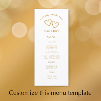 Menu Festa de Aniversário de Casamento de 50 Anos Coraç
