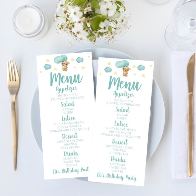 Menu Festa de aniversário do Urso Azul e Balões Comida (Criador carregado)