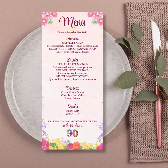 Menu Festa de aniversário Floral 90 - Pastel Elegante 9 (Criador carregado)