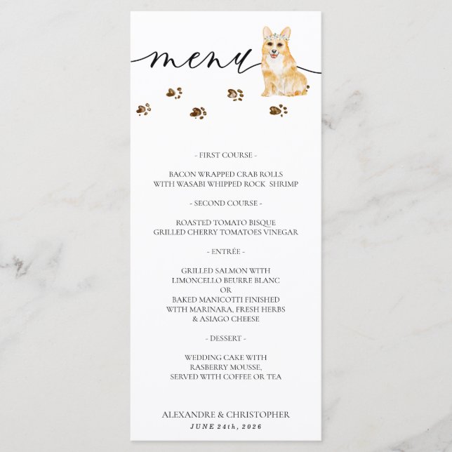 Menu Festa de Casamento de Cachorro Filhote Corgi (Frente)