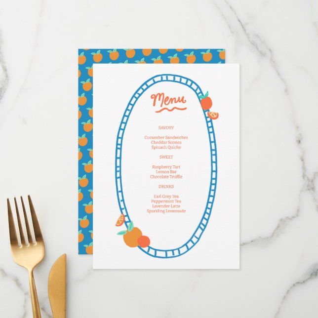 Menu Festa de casamento de Chá de fraldas PERSONALIZADO (Frente/Verso In Situ)
