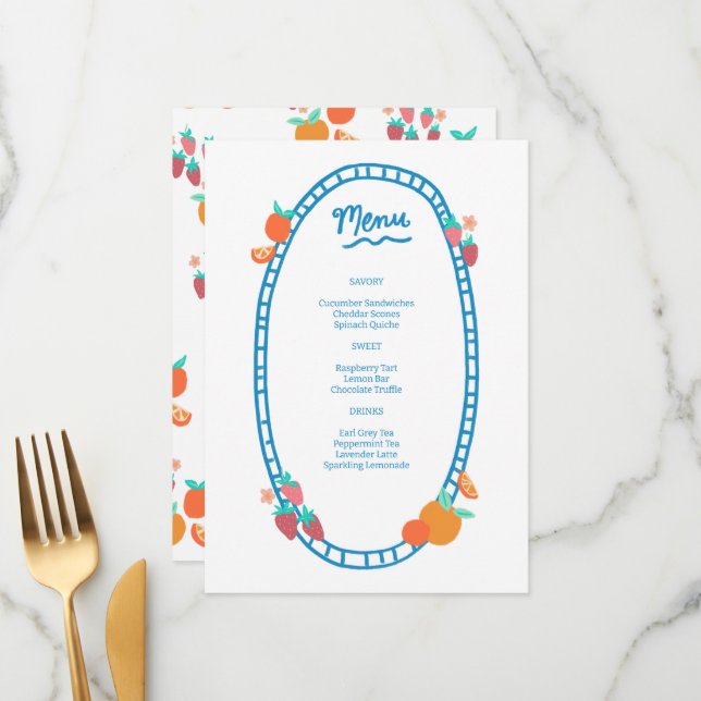 Menu Festa de casamento de Chá de fraldas PERSONALIZADO (Frente/Verso In Situ)