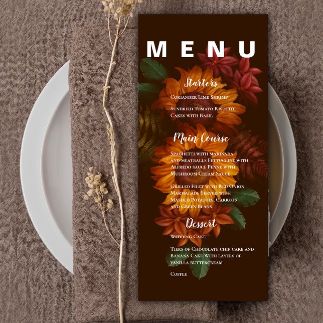 Menu Festa de casamento Floral Laranja bonito Rústica Q (Pretty Rustic Burnt Orange Floral Wedding Party Menu)