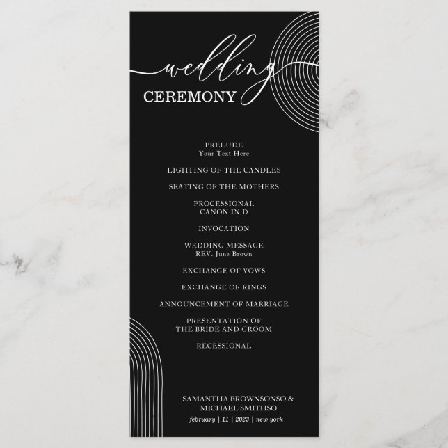 Menu Festa de Cerimônia de Casamento Geométrica Preto e (Frente)