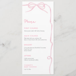 Menu Festa de Chá de Bebê Menina com Laço Rosa Bonito