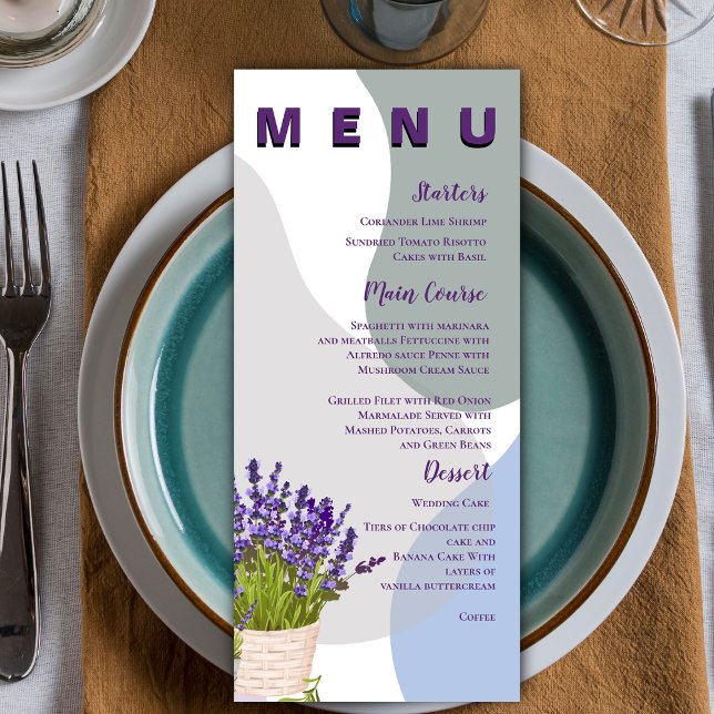 Menu Festa de lavanda Bloom Purple Floral Day (Lavender Bloom Purple Floral Wedding Day Party Menu)