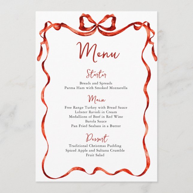 Menu Festa de Natal Caprichosa Laço Vermelho Funky (Frente)