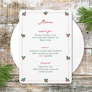 Menu Festa de Natal Minimalista Elegante com Azevinho