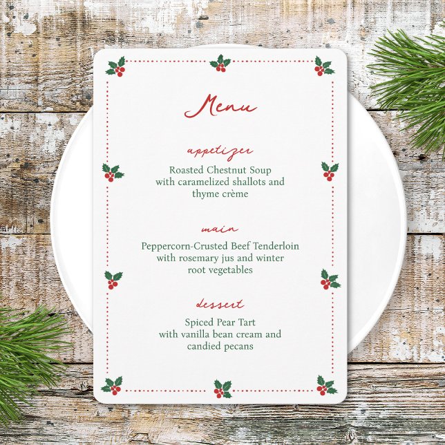 Menu Festa de Natal Minimalista Elegante com Azevinho (Criador carregado)