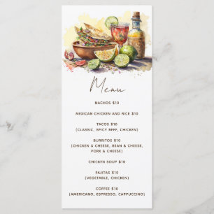 Menu Festa de tacos fiesta de aquarela. Café da comida