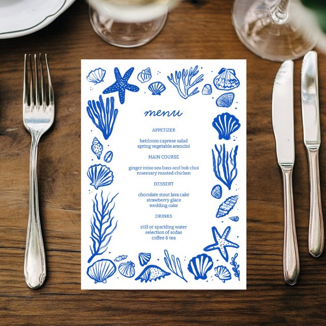 Menu Festa PERSONALIZADA de Casamento de Praia de Seash (Seashells Frame Beach Wedding CUSTOM Wedding MENU
)