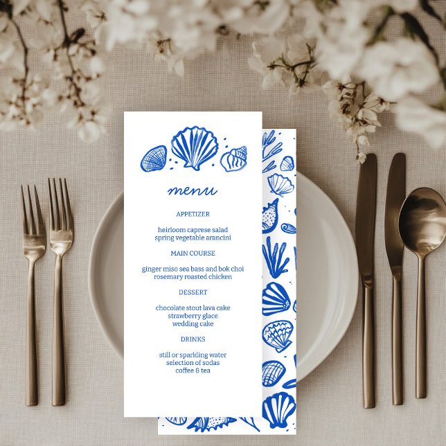 Menu Festa PERSONALIZADA de Casamento de Praia de Seash (Seashells Frame Beach Wedding CUSTOM Party Menu
)