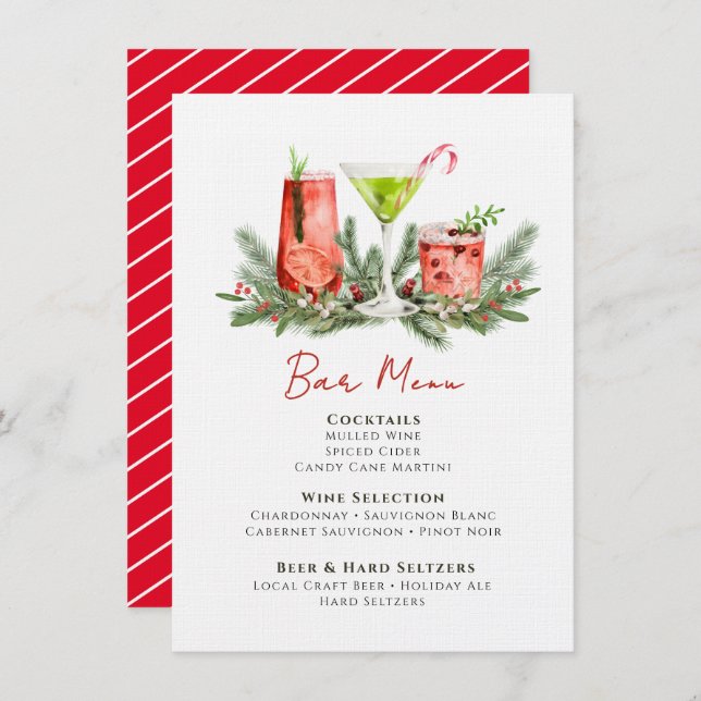 Menu Festive Drinks Christmas Cocktails Holiday Bar (Frente/Verso)