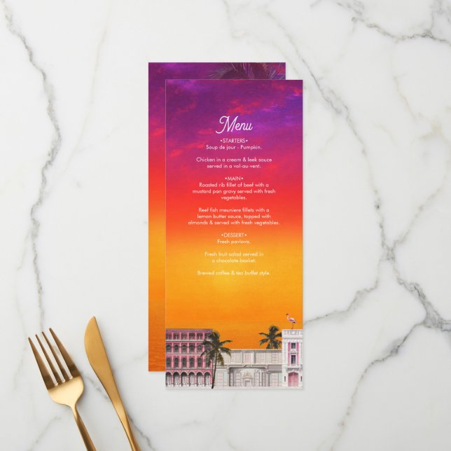 Menu Fila de Arco-Íris da Praia de Miami Casamento de P (Frente/Verso In Situ)