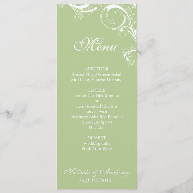 Menu Filigree Swirl Greenery (Frente)